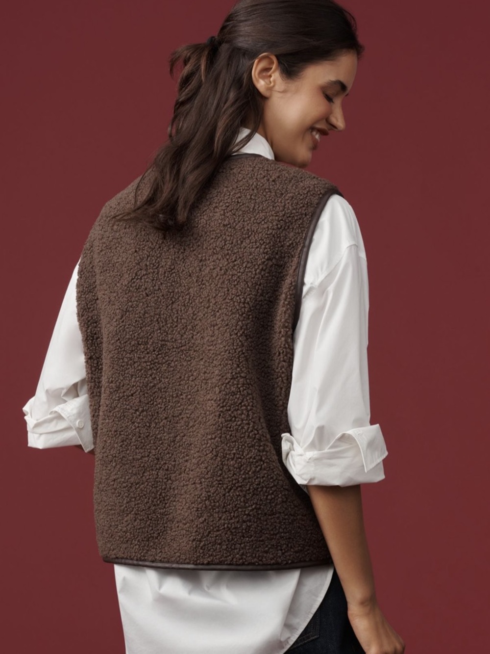 NWT anthropologie faux shearling tie front vest - Picture 3 of 5